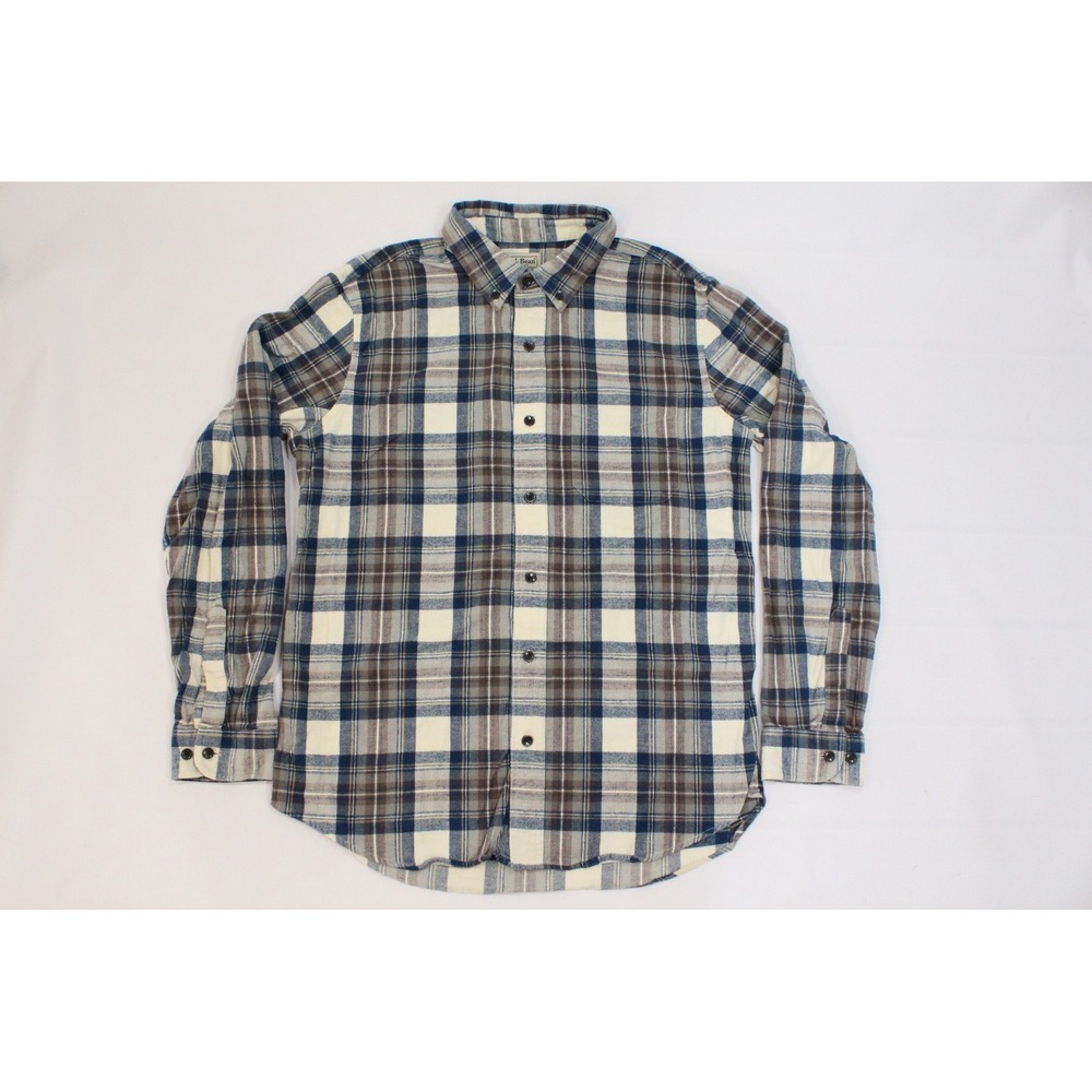 LL Bean Mens Size L Reg Blue Brown Plaid Flannel Button Down Shirt Long Sleeve